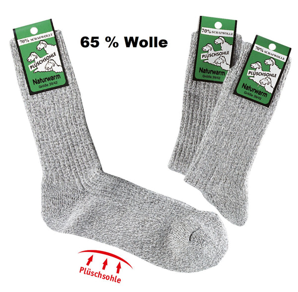 Gesundheits-Socken mit Plüschsohle, 100% Schafwolle