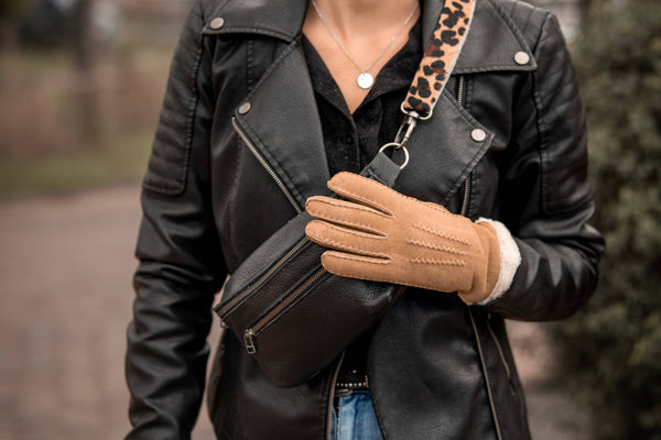 Damen-Wildlederhandschuhe von Van Buren mit echtem Lammfell-Futter