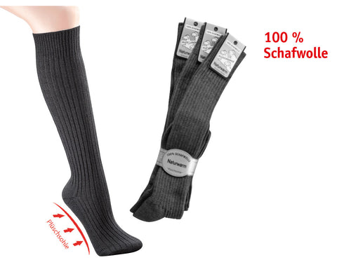 Kniesocken aus 100 % Schafwolle mit Plüschsohle